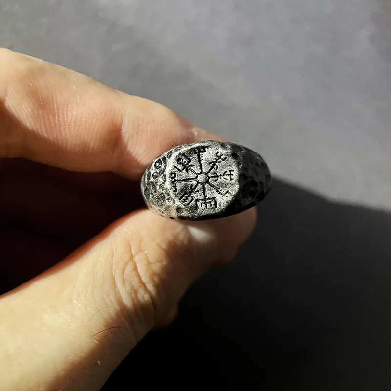 Retro antike Wikinger Vegvisir Rune Kompass Ring für Männer Punk Gothic offenen Ring handgemachte Speichel Zubehör kreative Meer Geschenk – Detail 7