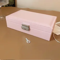 Elegant Lockable Jewelry Storage Box for Women - High-Capacity, Dustproof, Portable Display Case for Earrings (Pink AQ104-1)