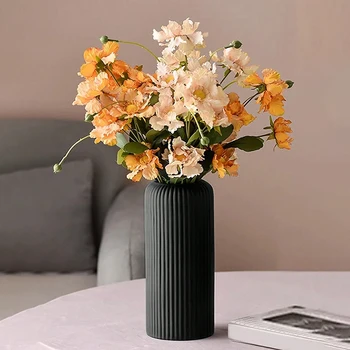 Vaso in plastica a forma di ceramica a strisce per fiori, espositore decorativo per composizioni floreali, piccolo vaso creativo per fiori 1