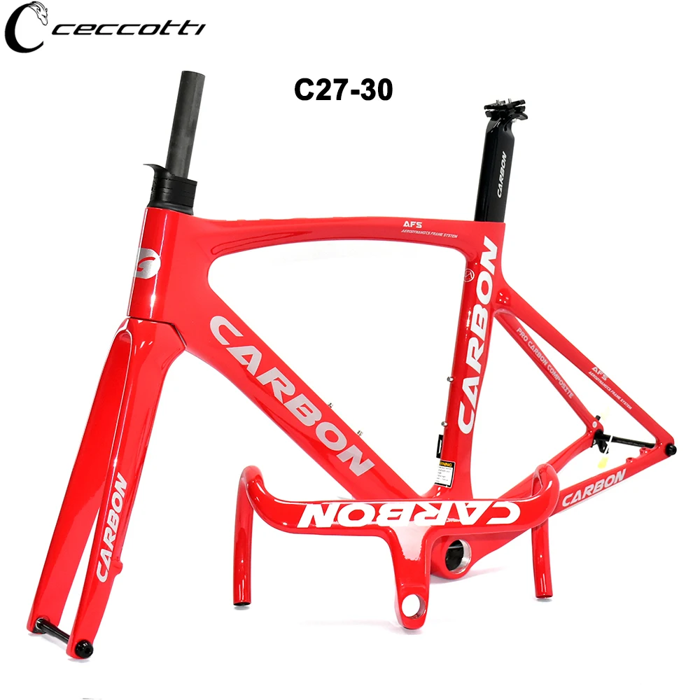 CECCOTTI RF27 Model Faraday Red Color Disc Brake Road Bike Frame Max Tires 30mm T1000 Full Carbon And Full Hidden Cable Frame