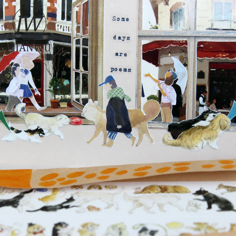JIANWU 33mm * 500cm Kawaii 애완견 풍경 재료 콜라주 스크랩북 PET 테이프 크리 에이 티브 DIY 저널 편지지