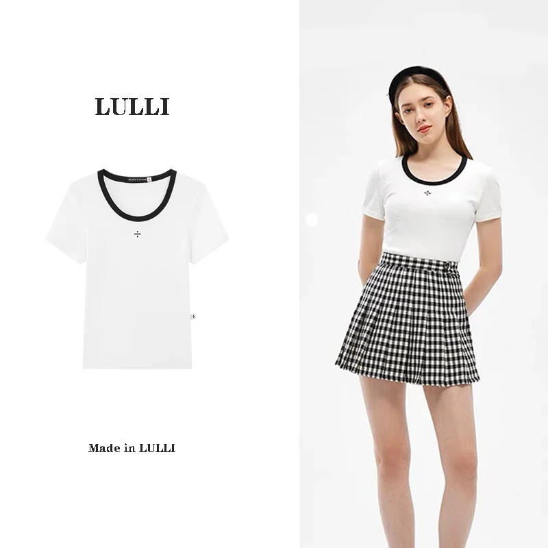

LULLI 2023 Summer New Star Same Small Size Round Neck Light Luxury Small Design Sense Sweet Spicy Short Sleeve T-shirt Top For W
