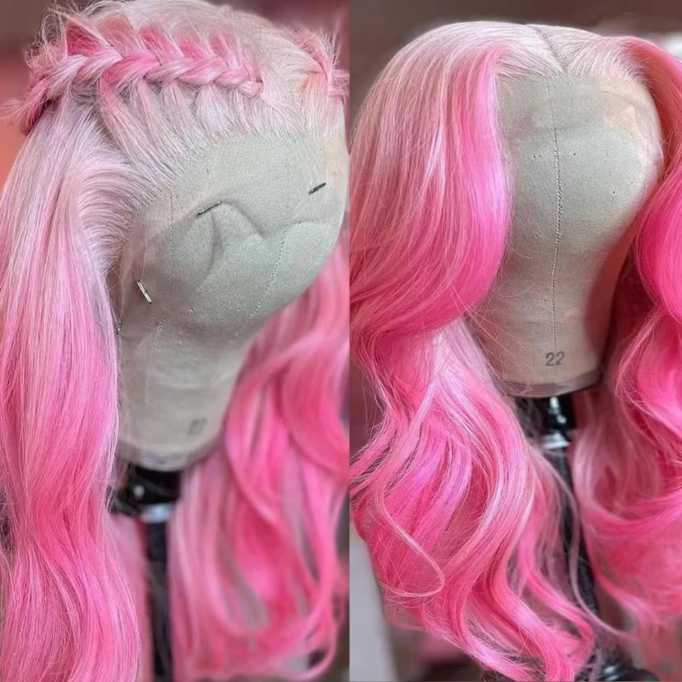 

Lace Frontal Wigs Ombre Light Pink Dark Pink Wavy 13X4 Lace Front Wig 2 Tones Colored Human Hair Wigs For Black Women