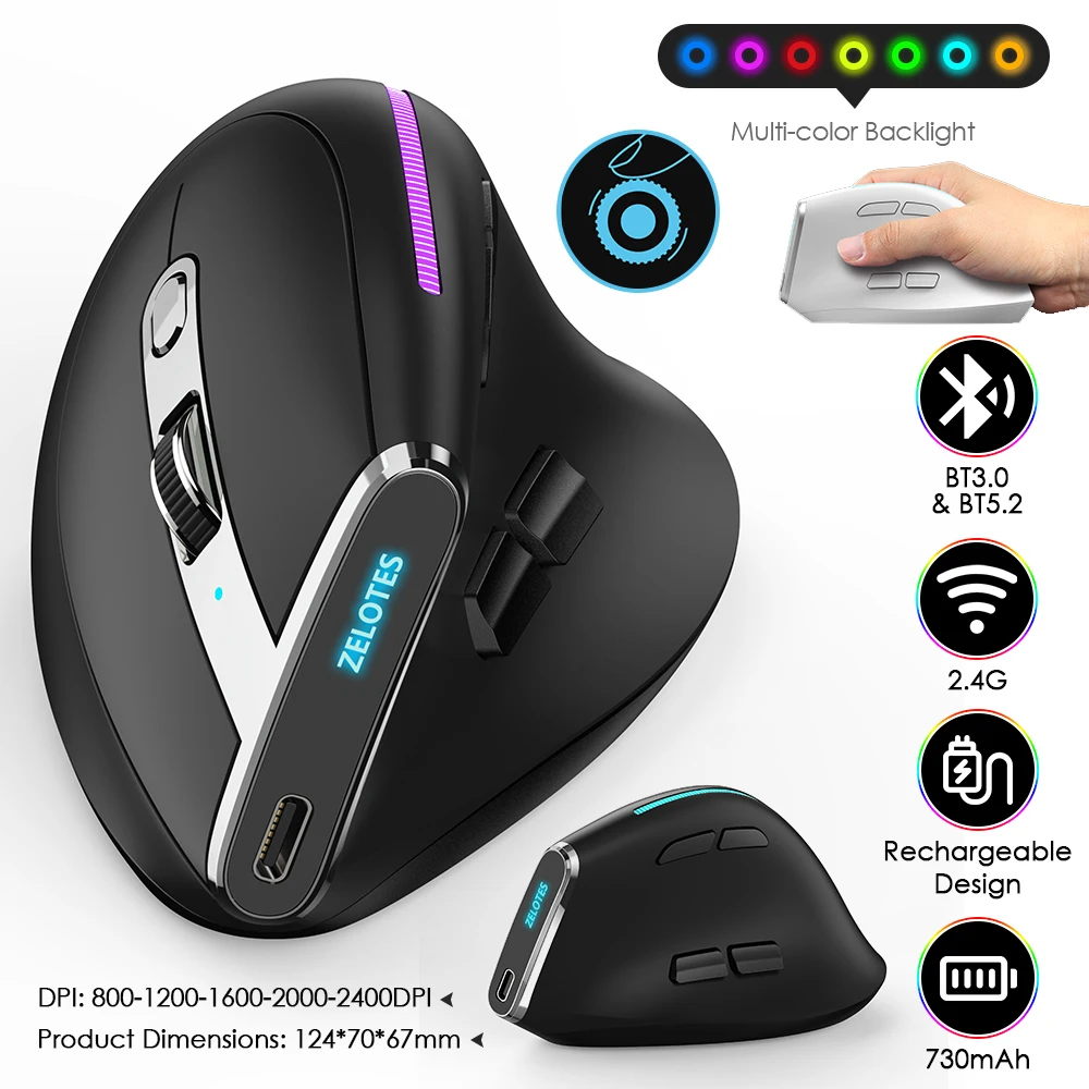 

Мышь Вертикальная F36 игровая беспроводная эргономичная, 2,4 ГГц, 2400 DPI