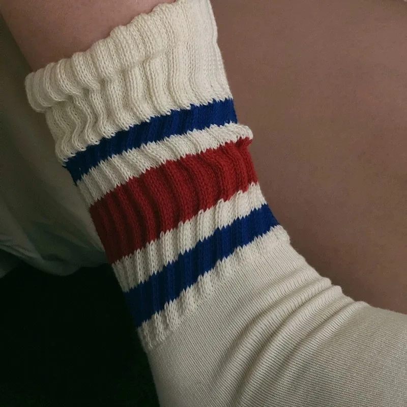 Japanese thick line striped stockings women's pile socks towel bottom