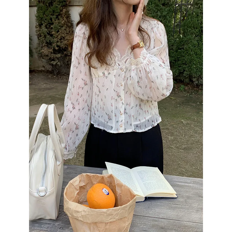 

Женская шифоновая блузка с V-образным вырезом, длинным рукавом