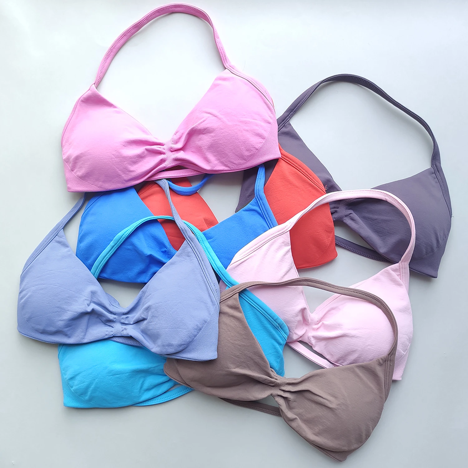 NO LOGO Sports Bra Strappy Backless Yoga Gym Bra Removable Cups Women Workout Clothing Gym Top Halter Sport Bras 2