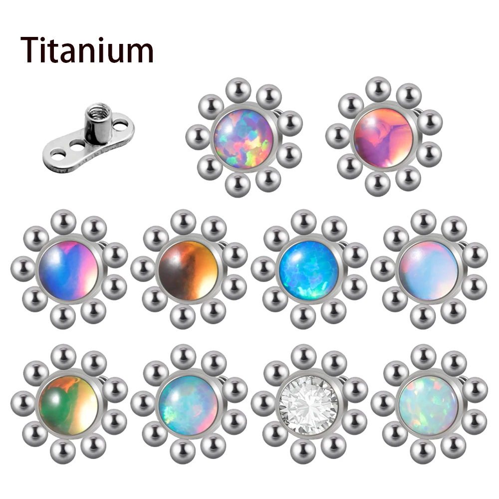 14G G23 Simple Titanium Dermal Anchor Flash & Opal Flower Gem Micro Dermal Anchor Small Bead Skin Diver Piercing Gioielli Per Il Corpo