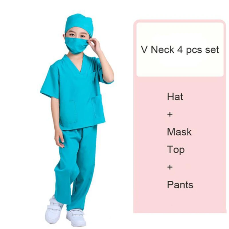 Children Surgical Uniform Kids Doctor Nurse Work Shirt Pants Coat Suit Boys Girls Cosplay Halloween Costumes Party Birthday Gift