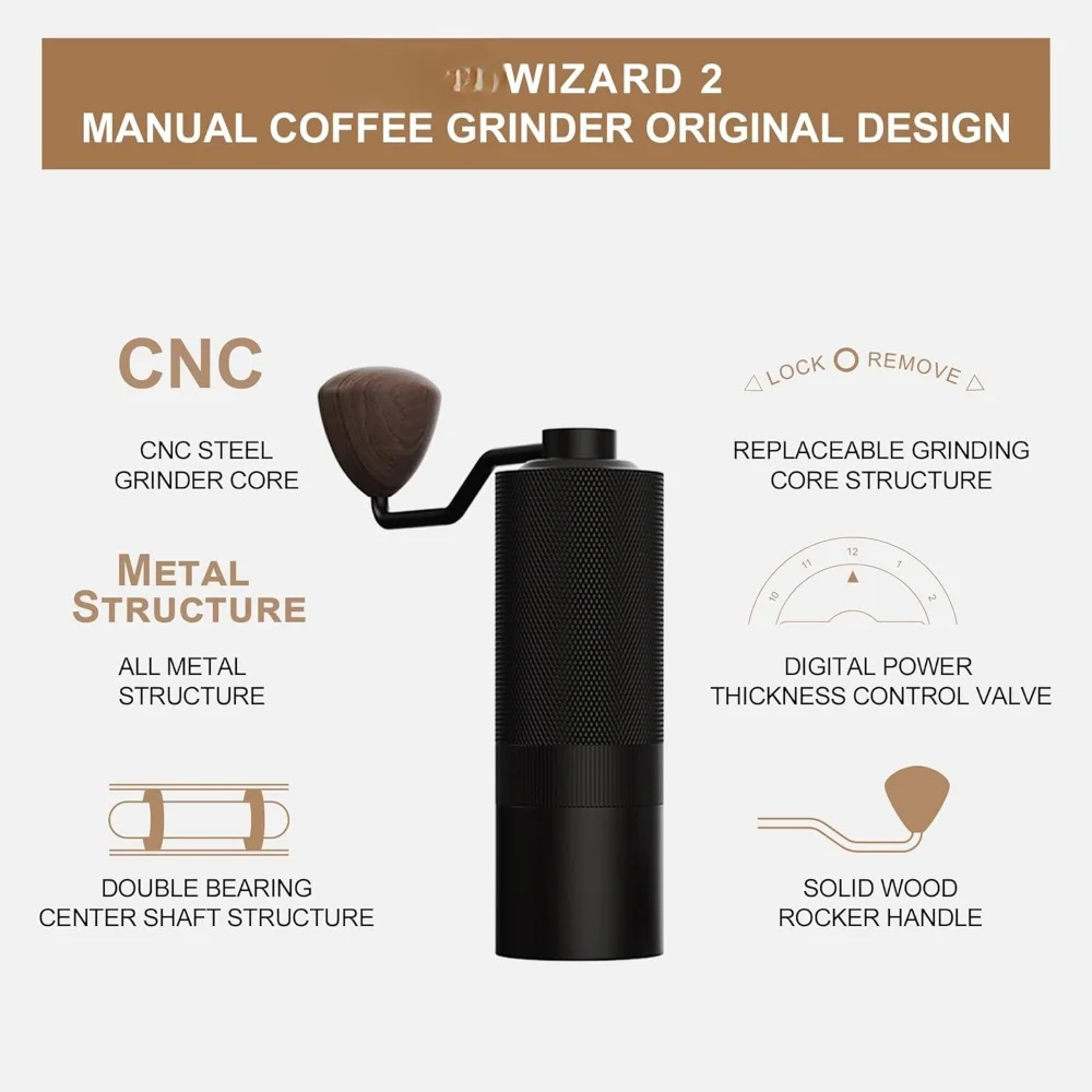 Coffee Grinders Stainless Steel Conical Burr Internal Adjustable Setting Double Bearing Positioning Coffee Bean Grinder