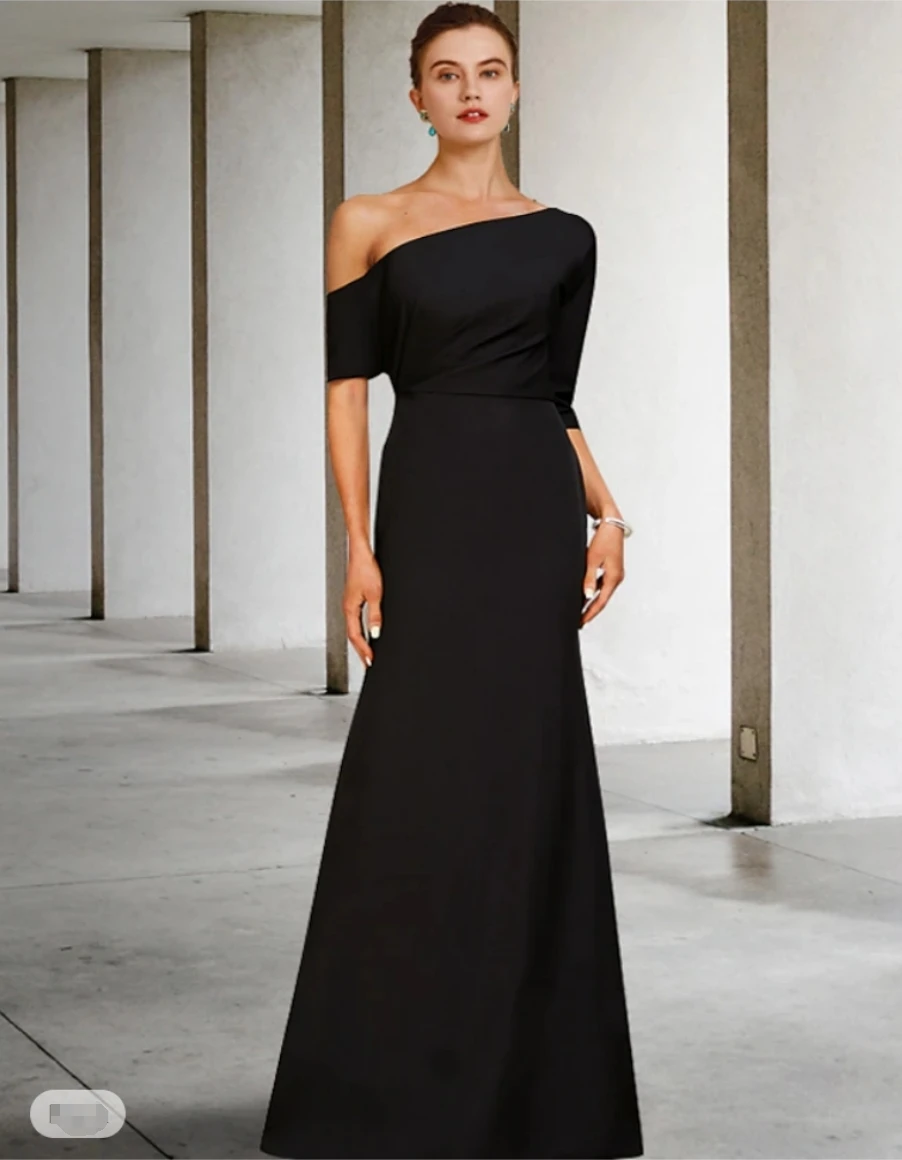 

A-Line Mother of the Bride Dress One Shoulder Elegant Wedding Guest Gowns Half Length Sleeve with Ruffles 2024