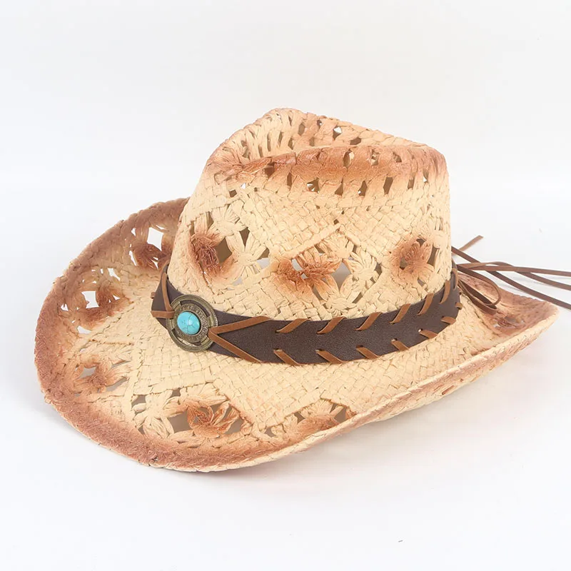 

Western Cowboy Hat Men 2024 Summer White Kallaite Design Sombrero Hombre Chapeau Femme Straw Sun Hat Outdoor Jazz Beach Sunhat