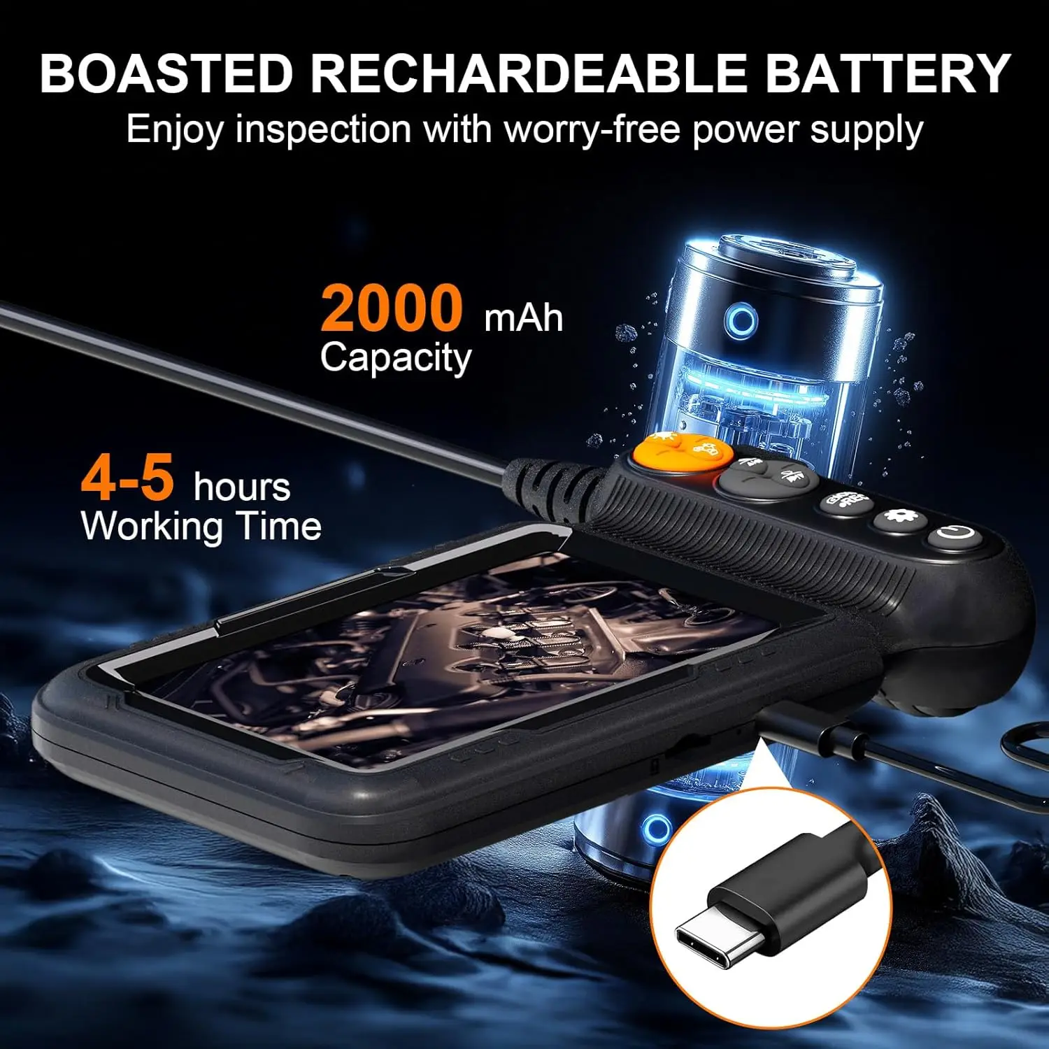 Endoscope Camera with Light, 5-inch Dual Lens 1920P HD Borescope, 7.9mm Camera with 9 LEDs, 16.5ft Semi-Rigid Cable, IP67