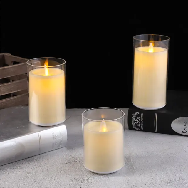 Bougies à mèche mobile rechargeables sans flamme, 1 pièce, avec télécommande et tasse, bougies à pilier décoratives en plastique pour minuterie de danse de mariage 4