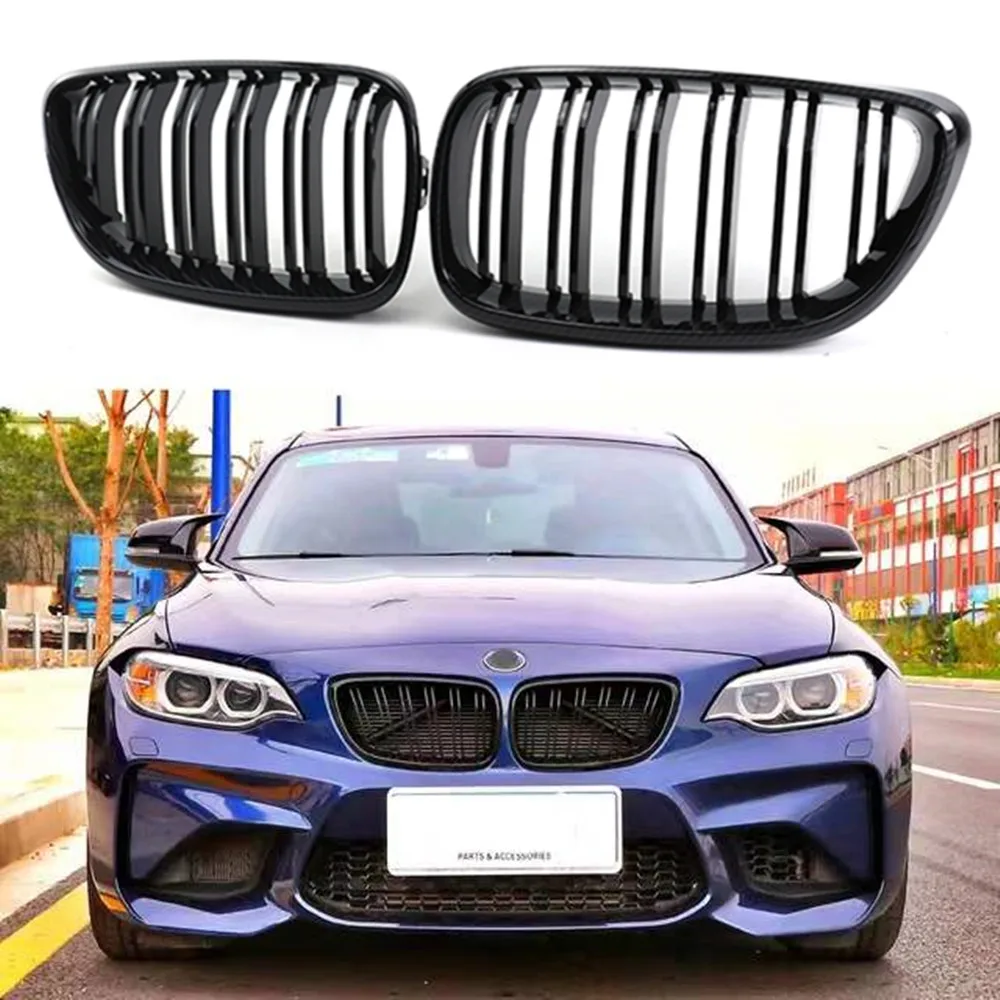 

Car Front Bumper Kidney Grill Double Slat Gloss Black Grille For BMW 2 Series F22 F23 M2 2014-2018 Dual Bar Car Accessories