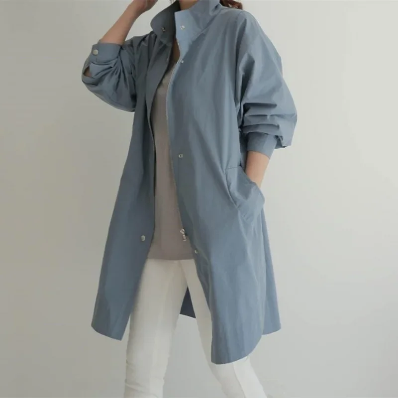 Korean Style Single-Breasted Tailored Work Side Slit Cotton Jacket For Women Autumn Petite Casual Large Size