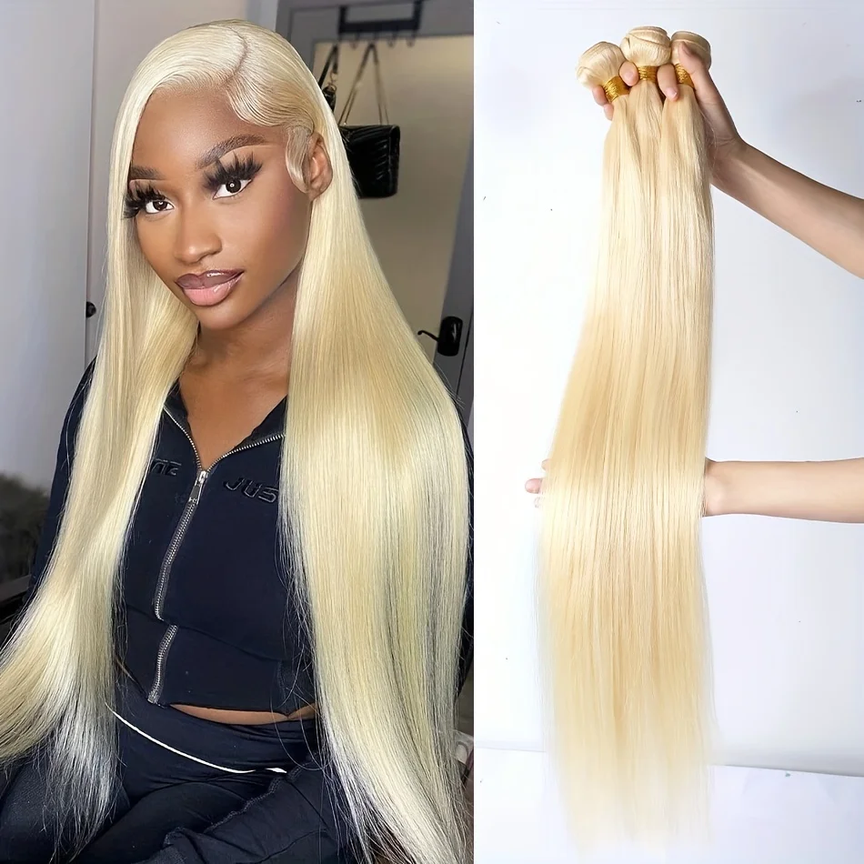 

Straight Human Hair Bundles 613 Blonde Colored Remy Soft Human Hair Bundles Weave Weft 22 24 26 28 30 32 Inch For Black Women