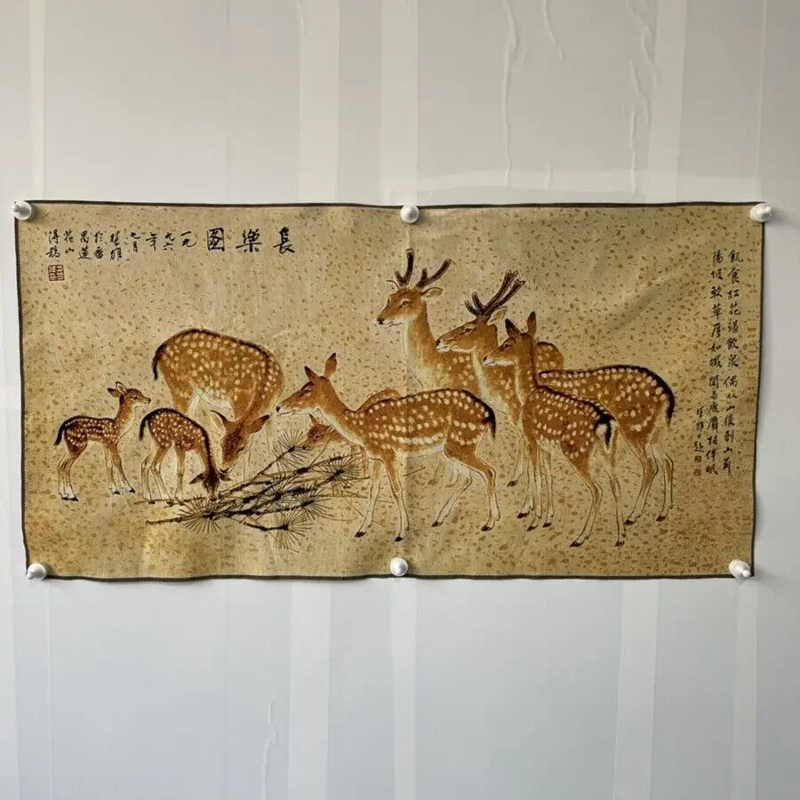 

Китайская старинная шелковая вышивка thangka, роспись «Олень» из флока