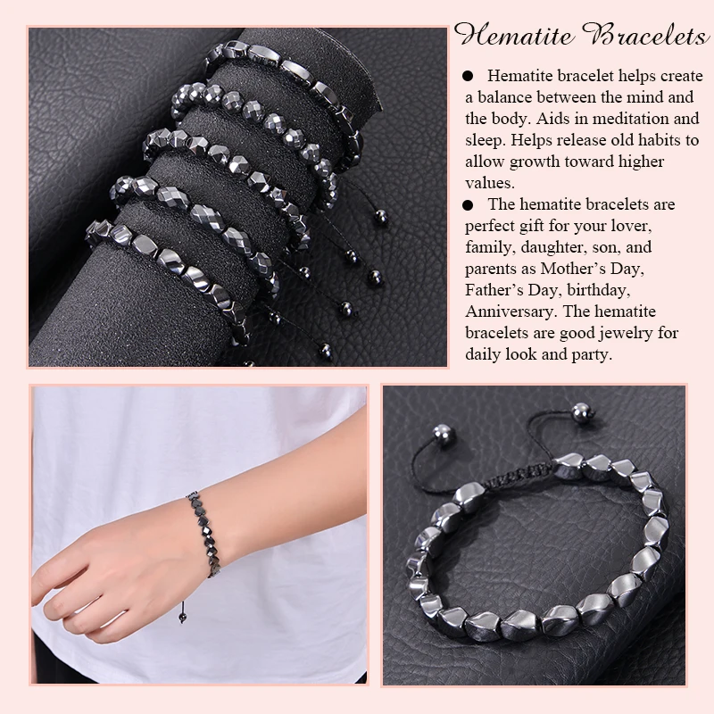 AIMANTIX Bracciale Magnetico In Ematite Uomo E Donna - Sfere Grandi Sfaccettate, Porta Energia E Benessere