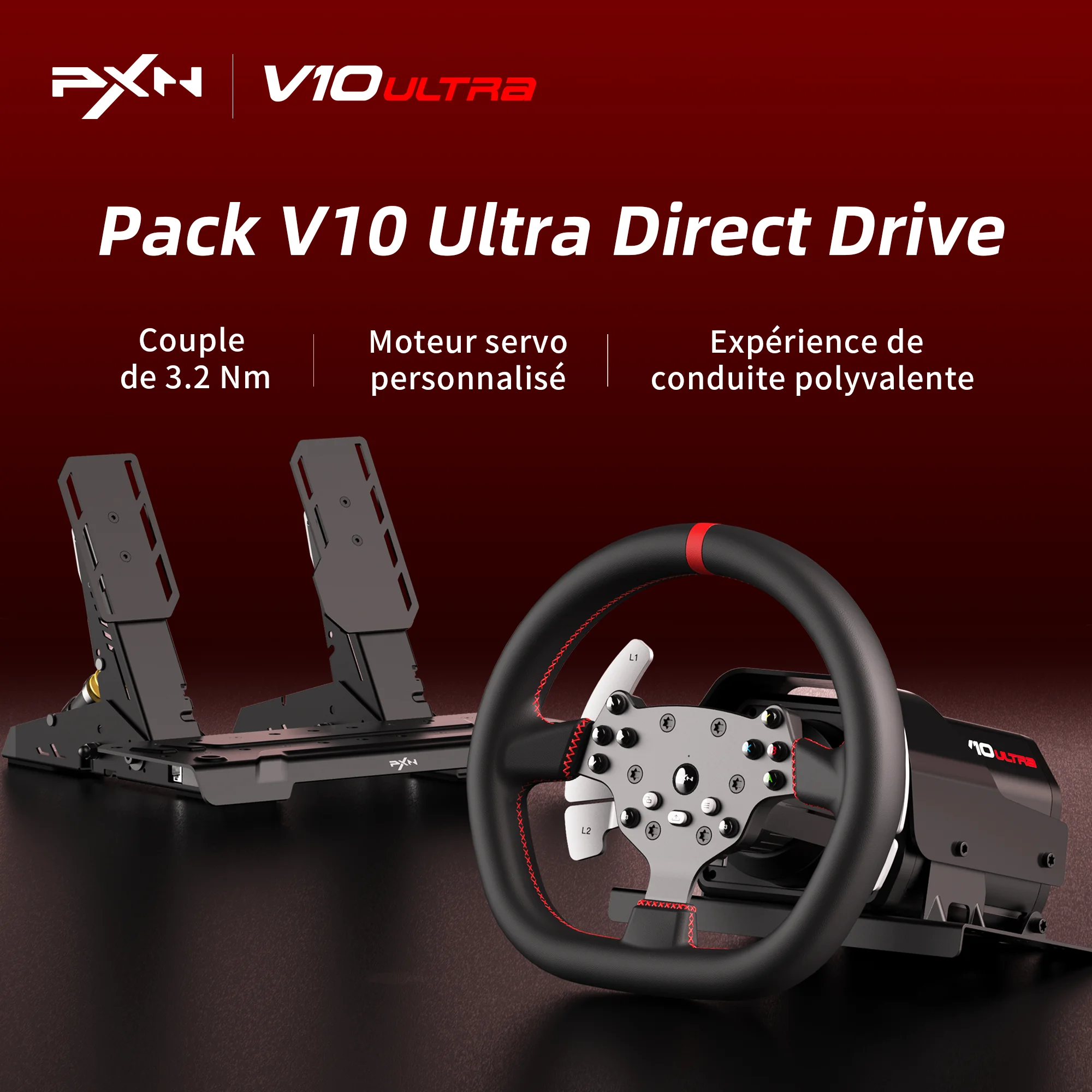 PXN V10 Ultra Direct Drive Racing Wheel - 3.2Nm FFB, 270mm Leather