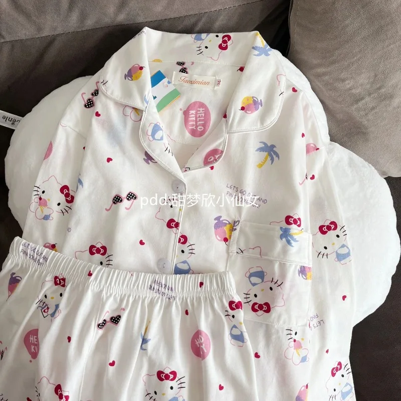 

Kawaii Sanrio Anime Hello Kitty Kuromi Cotton Long Sleeved Pants Pajamas Cute Cartoon Hangyodon Lovely Pajamas Set for Girls