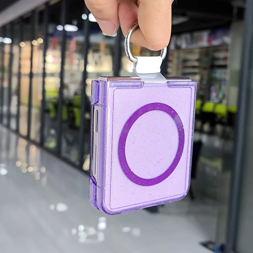 Glitter Transparent Magnetic Ring Phone Case with Wireless Charging & Shockproof Protection