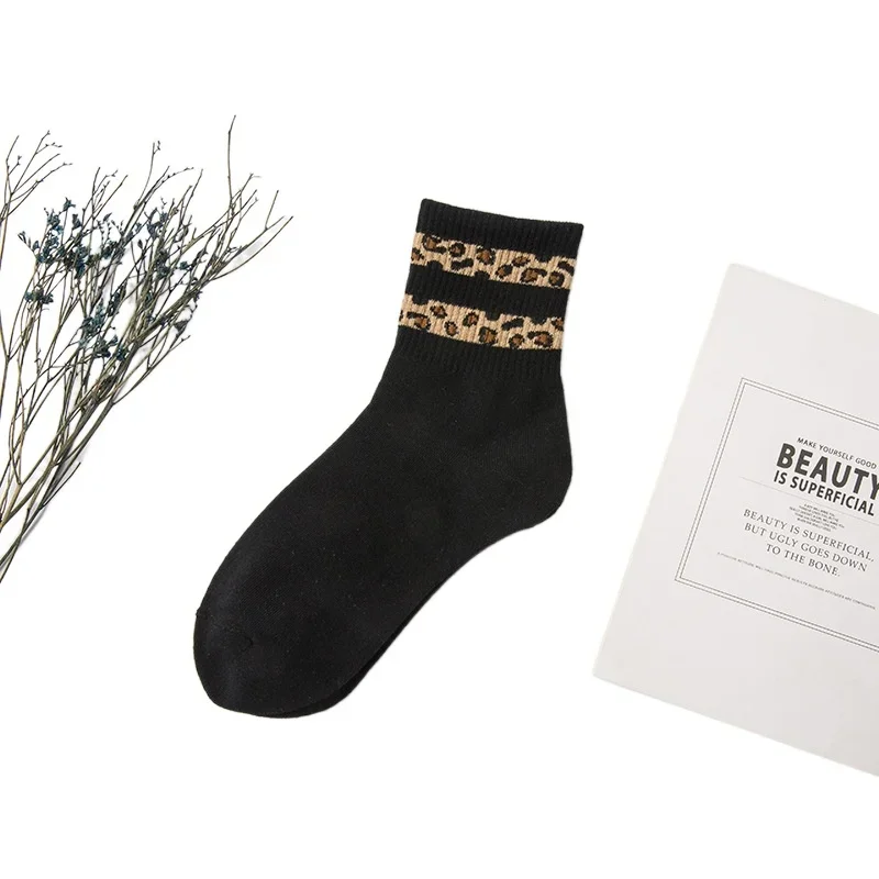 Leopard Print Mid-Tube Novelty Socks for Women and Girls - Japanese Style Fashion