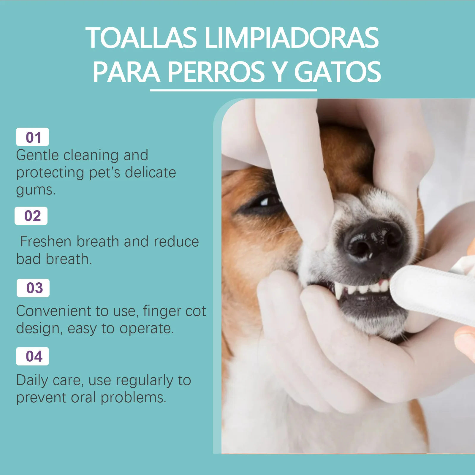 Yegbong Pet Teeth Finger Wipes Tartar Removal Oral Stain Cleaning Tooth Whitening Bad Breath Freshing Dog Toothbrushing Wipes