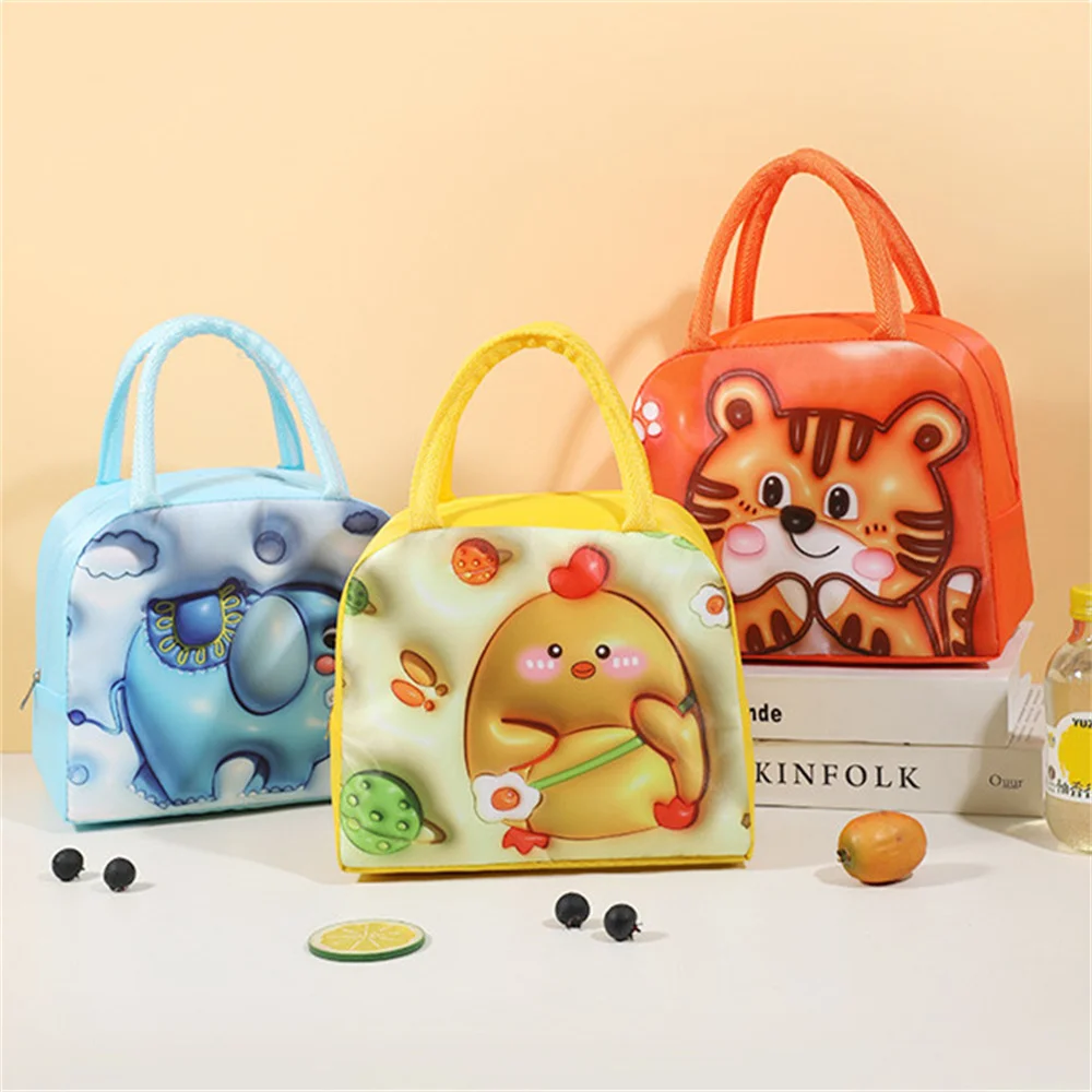 

Portable 3D Cartoon Animal Pattern Lunch Bag Thickened Handheld Insulated Lunch Box Bags Large Capacity Children Bento Bag