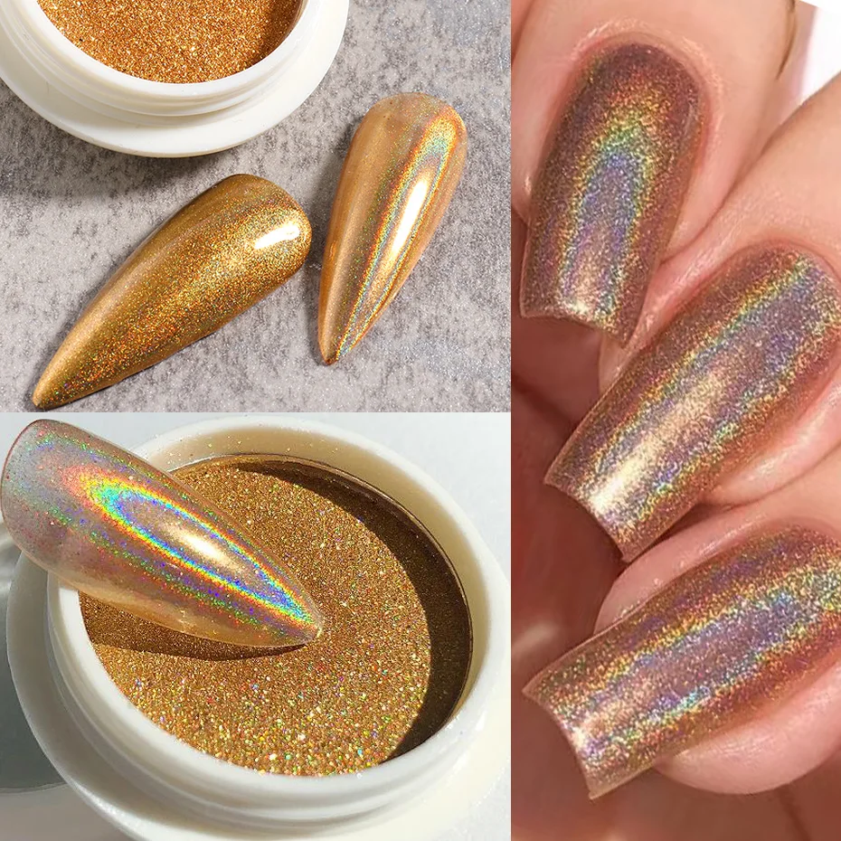 Nail Powder Nail Glitter Nail Pigment Nail Decoration Nail Decorations Holographic Nail Powder Laser Glitter Chrome Pigment Rubbing Dust Mirror Design Nail Polish Decor Charm Nails Accessories Flash