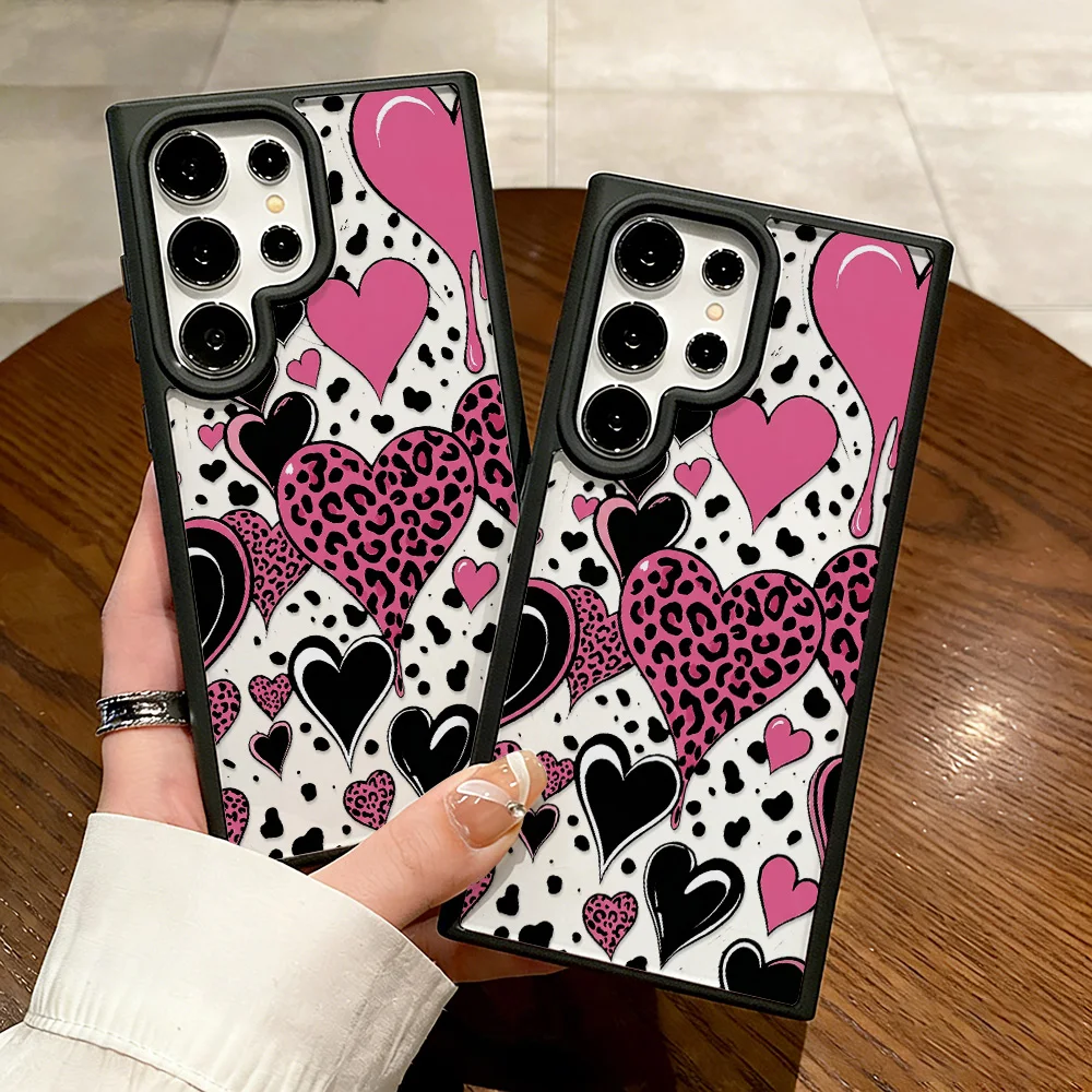 Heart-Shaped Leopard Print Acrylic Phone Case Cover