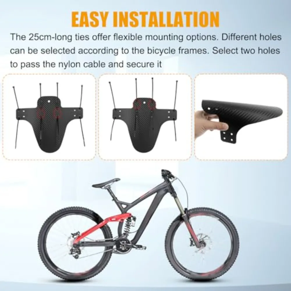 2 Stück Universal-MTB-Schlammschutzflügel vorne und hinten mit 12 Bändern, verstellbare Gabelschutz für Mini-Naben- und Scheibenbremsen, Fahrräder aus Kohlefaser – Detail 6
