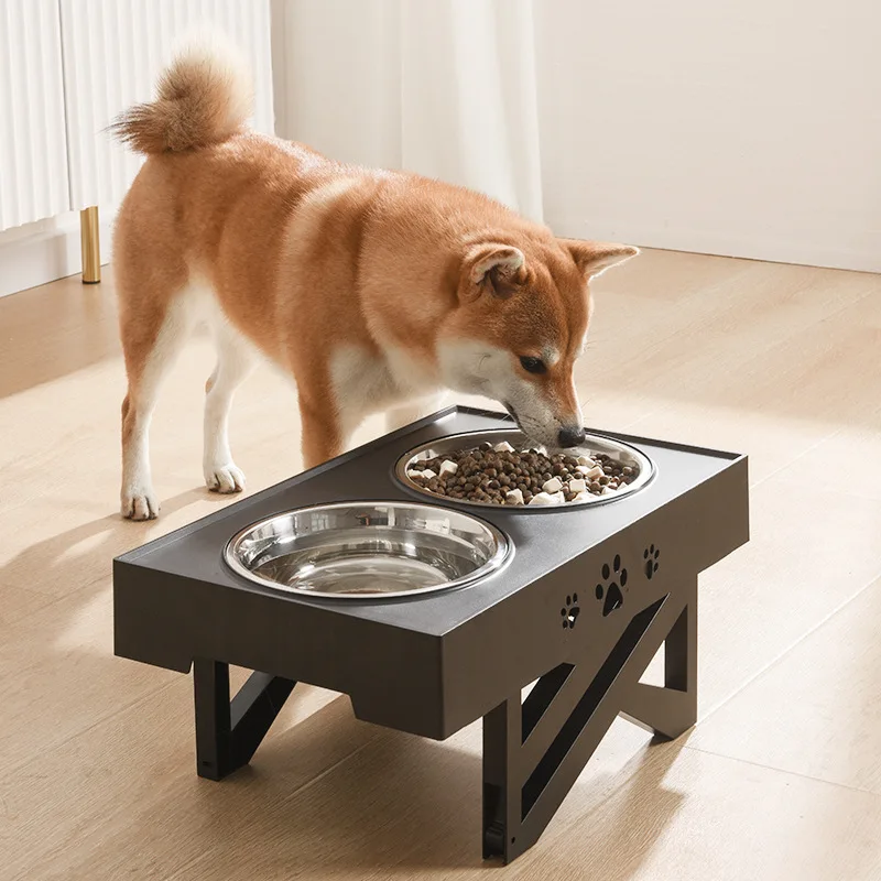

Dogs Double Bowls with Stand Adjustable Height Pet Feeding Dish Bowl Medium Big Dog Elevated Food Water Feeders Cat Lift Table