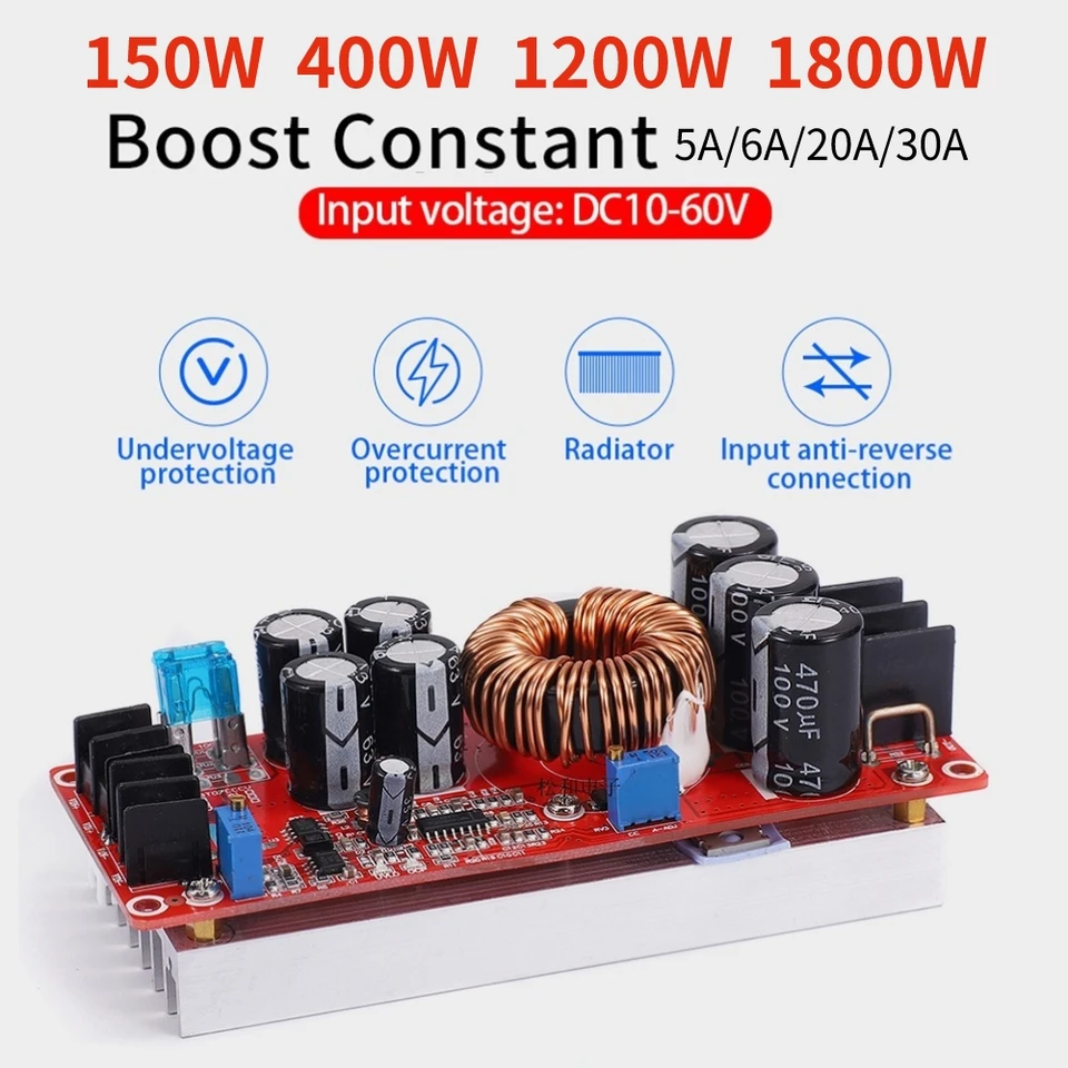 Convertitore DC-DC Boost 1800W 40A / 1200W 20A – Modulo Alimentazione Step Up