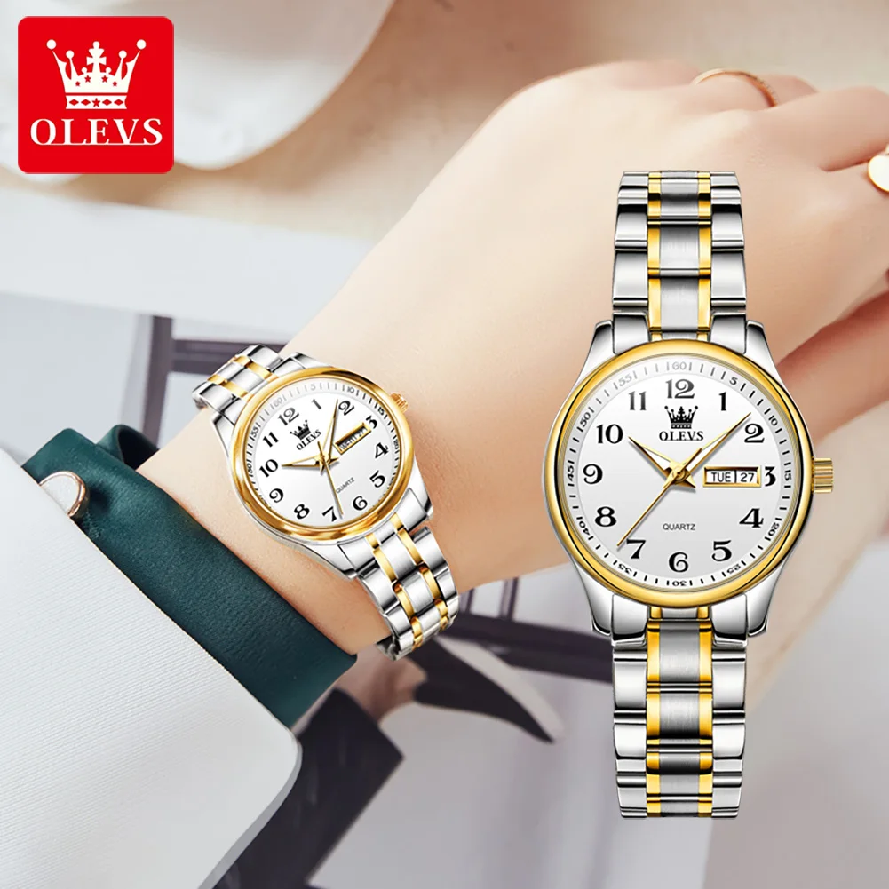 OLEVS Original Brand Women's Watch Luxury Quartz Watches for Ladies Waterproof Stainless Steel Woman Wristwatch Reloj Hombre