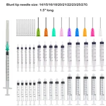 

1/3/5/10ML Luer Syringe With 14-25Ga 1.5" Blunt Tip Needle Stainless Steel Dispense Needles And Cap Set For Mixing Liquid