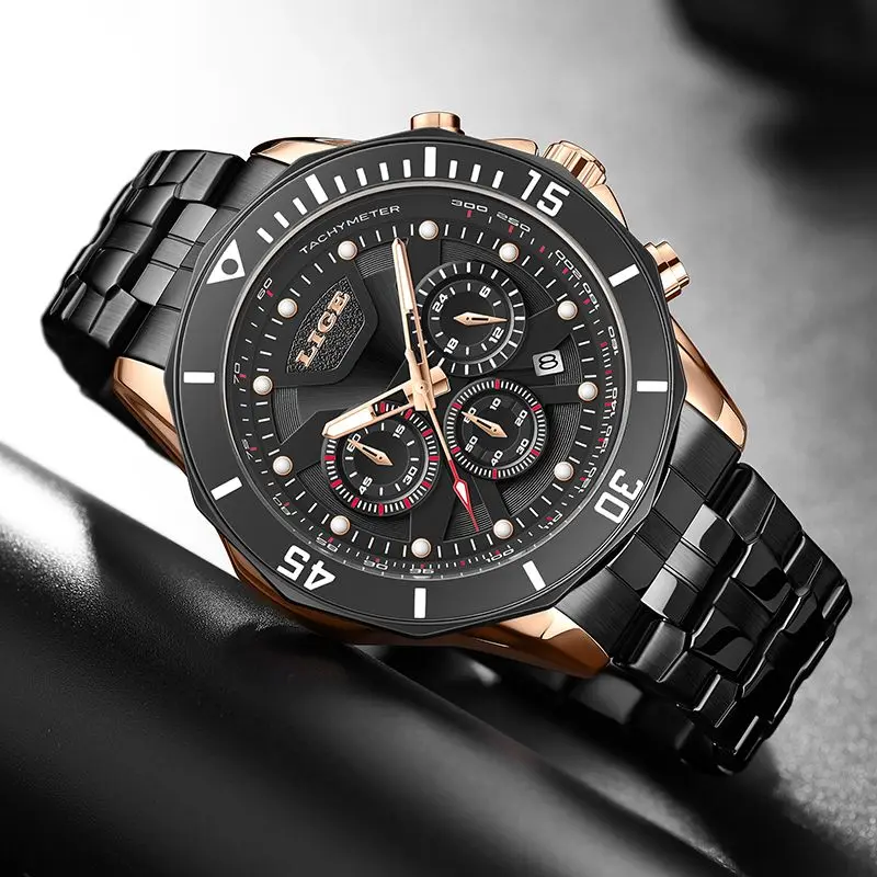 LIGE Top Brand Big Luxury Man Wristwatch Waterproof Luminous Date Men Watches Stainless Steel Quartz Men's Watch Male reloj