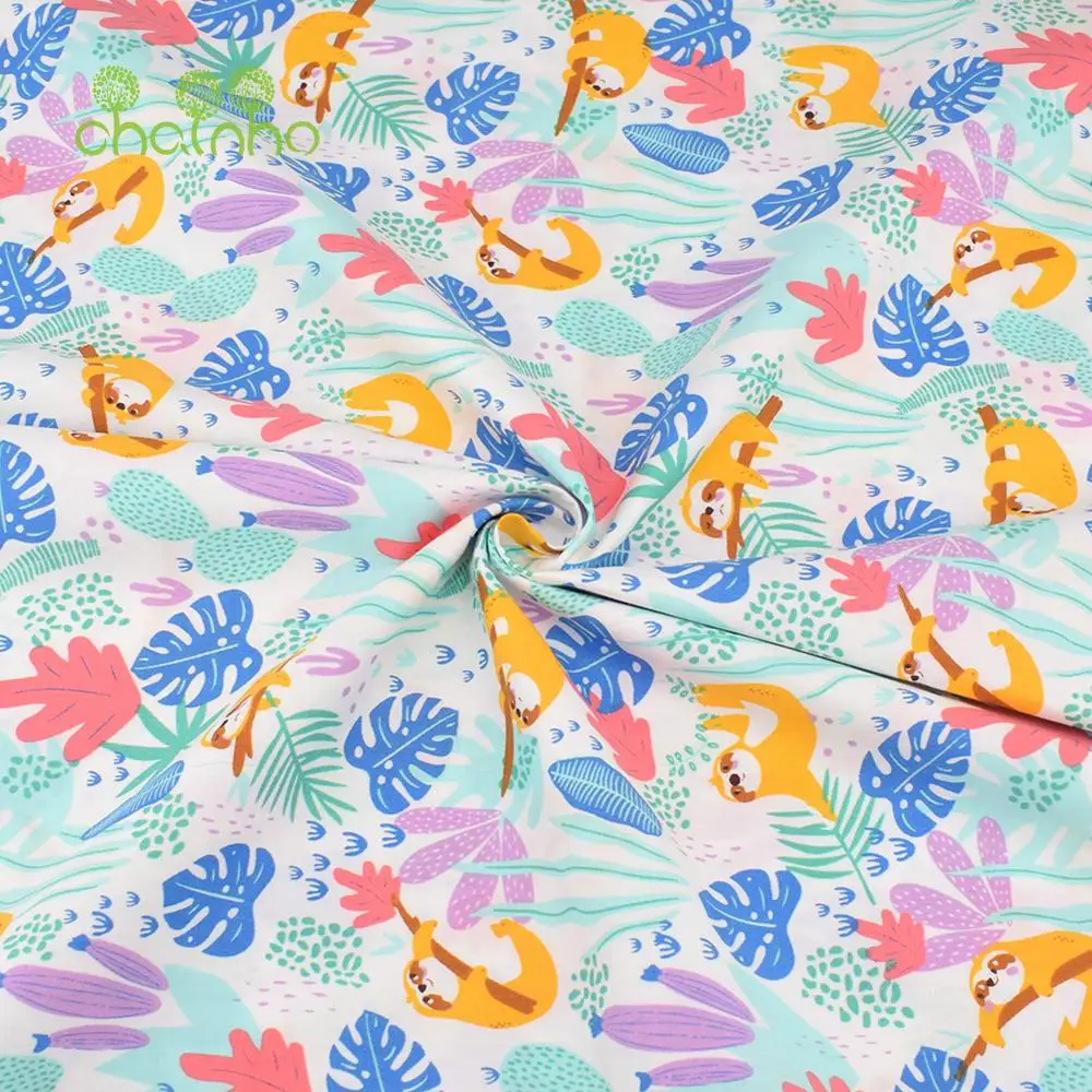 Chainho,Printed Twill Weave Cotton Fabric,DIY Sewing Quilting Material,Patchwork Cloth,7 Designs Cartoon Series,2 Sizes,15C140