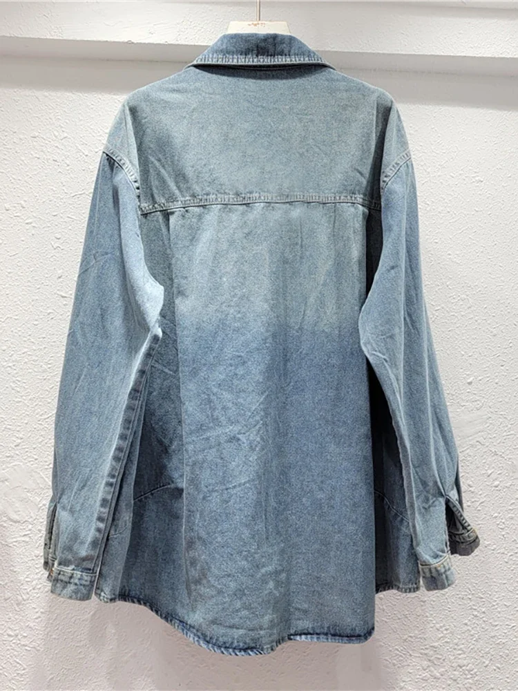 여성용 진주 비즈 프린지 스팽글 데님 셔츠, 비즈 스트라이프 태슬 패치워크 청바지 블라우스, 싱글 브레스트 가디건 상의