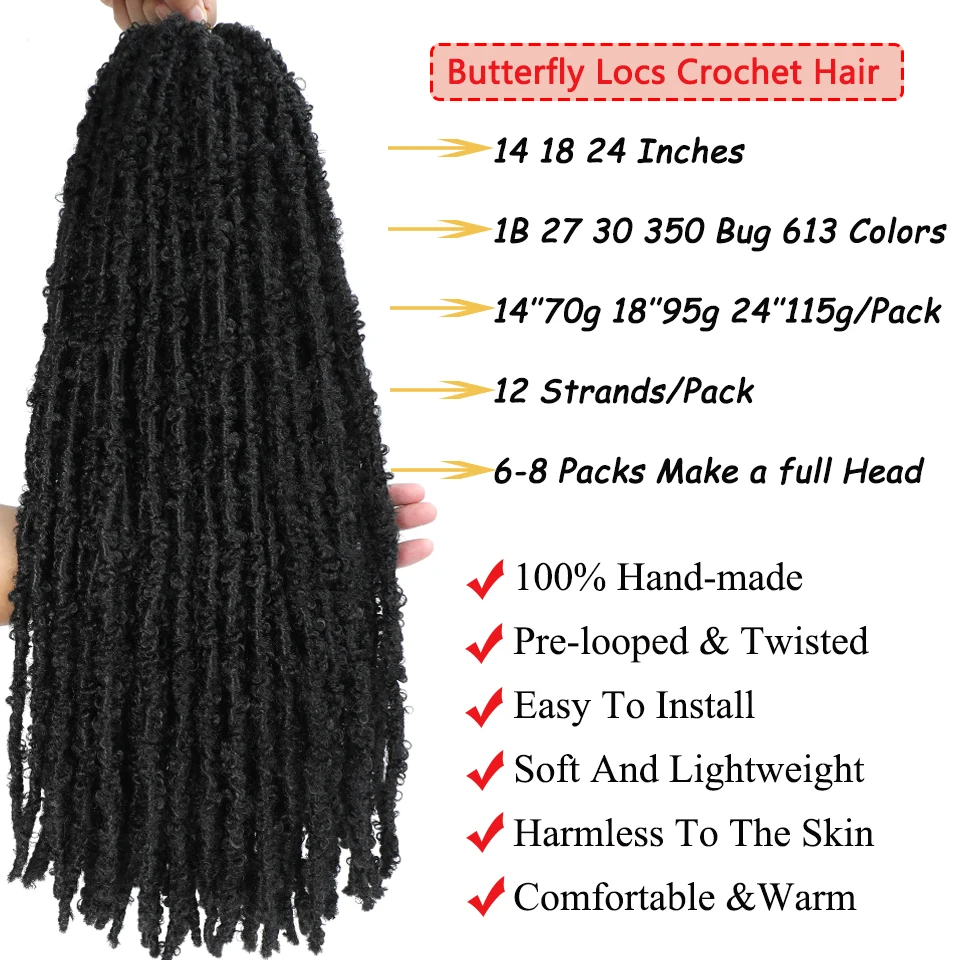 Wakego Butterfly Locs Crochet Hair 14 18 24 Inch Fausse Locks Crochet Butterfly Extensions Pre-looped Soft Locs Synthetic Braid 2