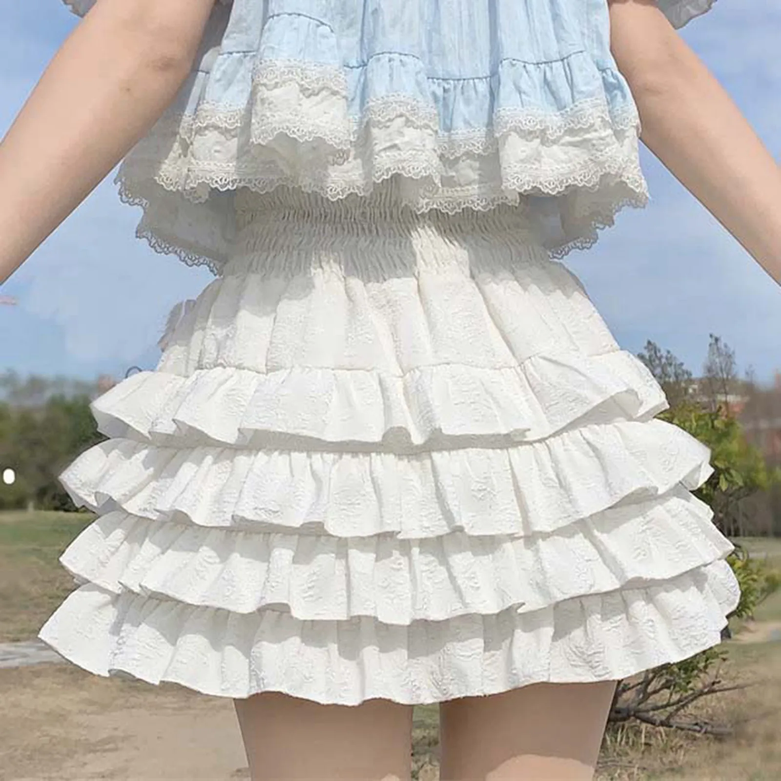 

Японская Милая Мини-юбка в стиле "Лолита", женская готическая короткая юбка с высокой талией и оборками в несколько рядов, Женская Летняя короткая юбка в стиле Харадзюку Y2k