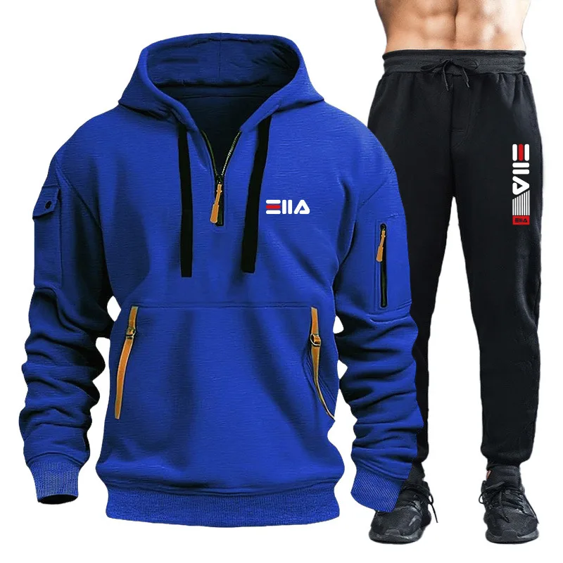 thumbnail image 1 of Conjuntos para hombre 2024, primavera otoño, sudadera con capucha y pantalones con cremallera, 2 piezas, chándal informal, traje deportivo para correr de marca para hombre, 1 of 5