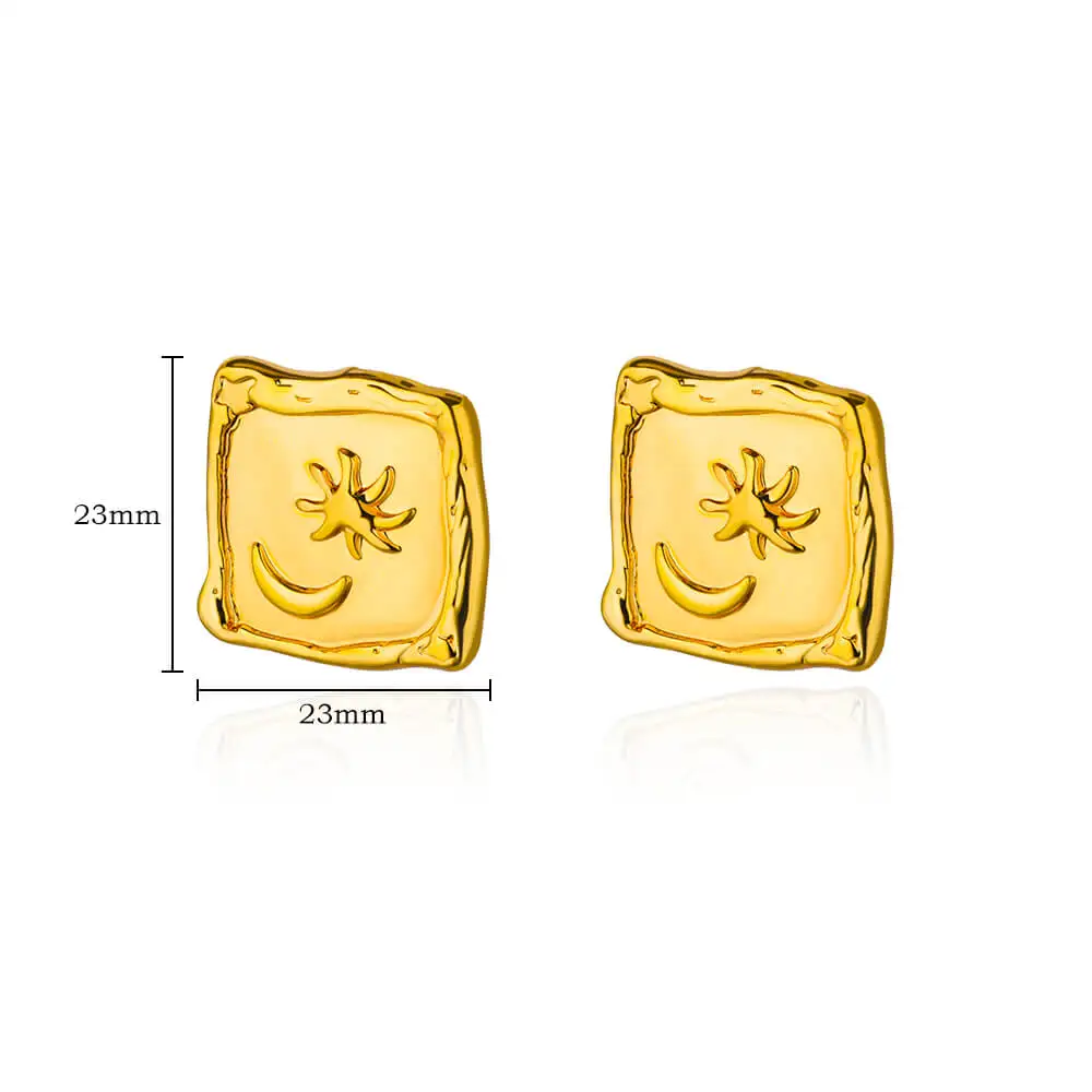 Square Star and Moon Stainless Steel Earrings for Women