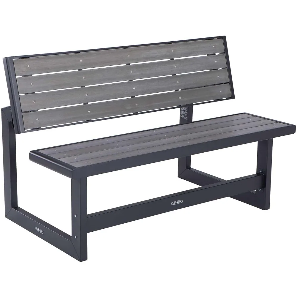 

Garden Bench, 55 Inch Outdoor Convertible Bench, Harbor Gray Bench
