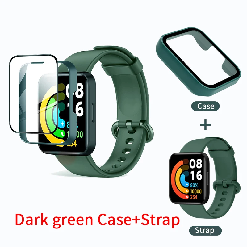 9D Glass Case +Strap For Redmi Watch 2 Lite PC Hard Cover Screen Protector Watchband Bracelet for Redmi Watch2 Lite Accessories 