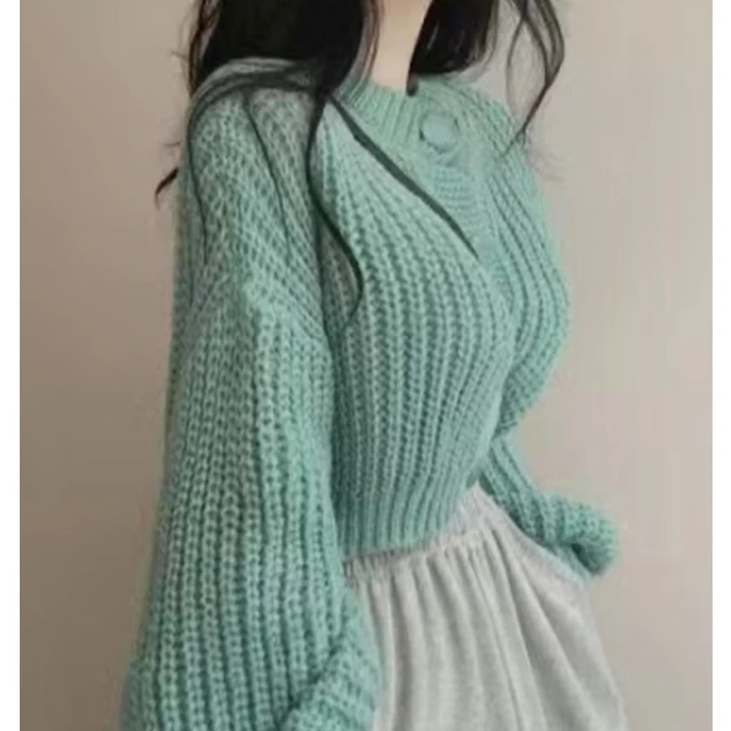 Autumn and Winter New Sweet Round Neck Single-breasted Women's Sweater Cardigan Long-sleeved Casual Top Fashion Women's Clothing