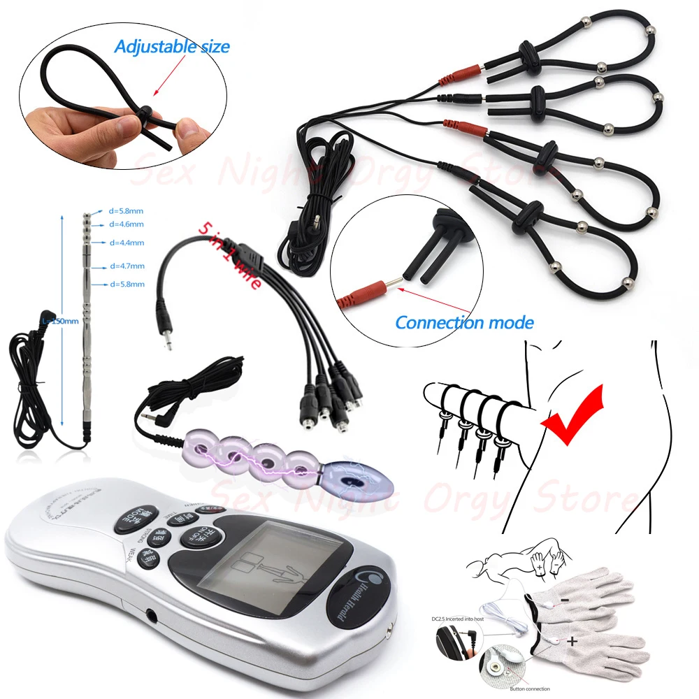 Electro Shock Anal Vaginal Plug Urethral Sound Catheter Dilator Cock Ring SM Electric Stimulation Gloves E-stim Bdsm Kit Sex Toy