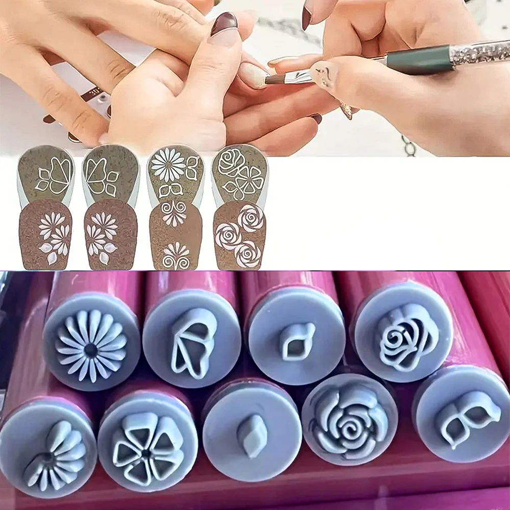 4/6/10Pcs Graffiti Drawing Nail Art Stamp Pen Set - DIY Nail Art Embellishment Flower Stamping Pens Nail Art Printing Templates 2