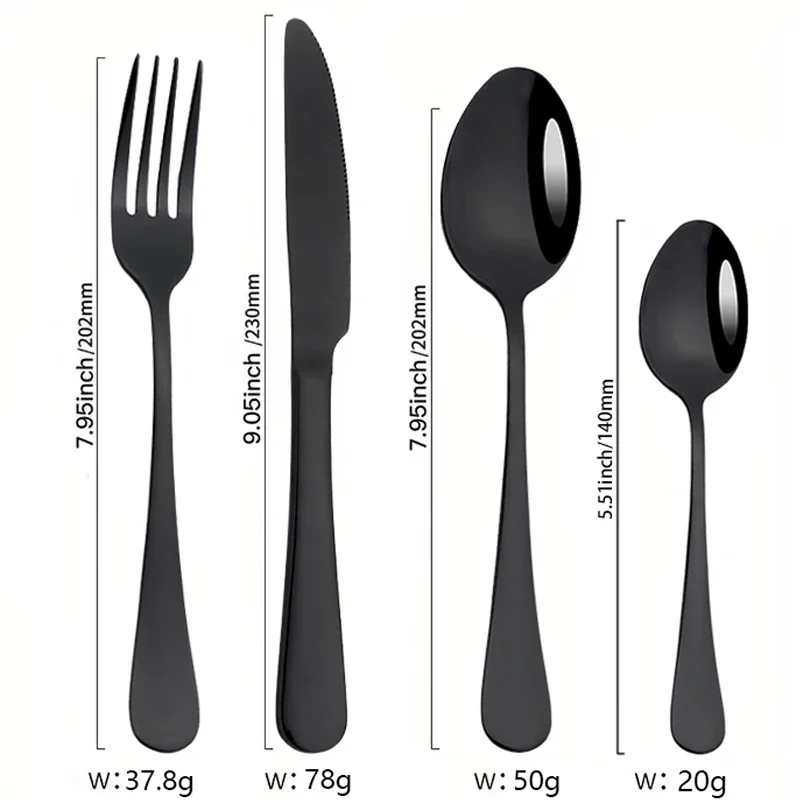 TB Set Posate Bagatelle 16 Pezzi - Acciaio Inox Nero Opaco, Servizio Da Tavolo 4 Persone, Design Spina Di Pesce, Lavabili In Lavastoviglie