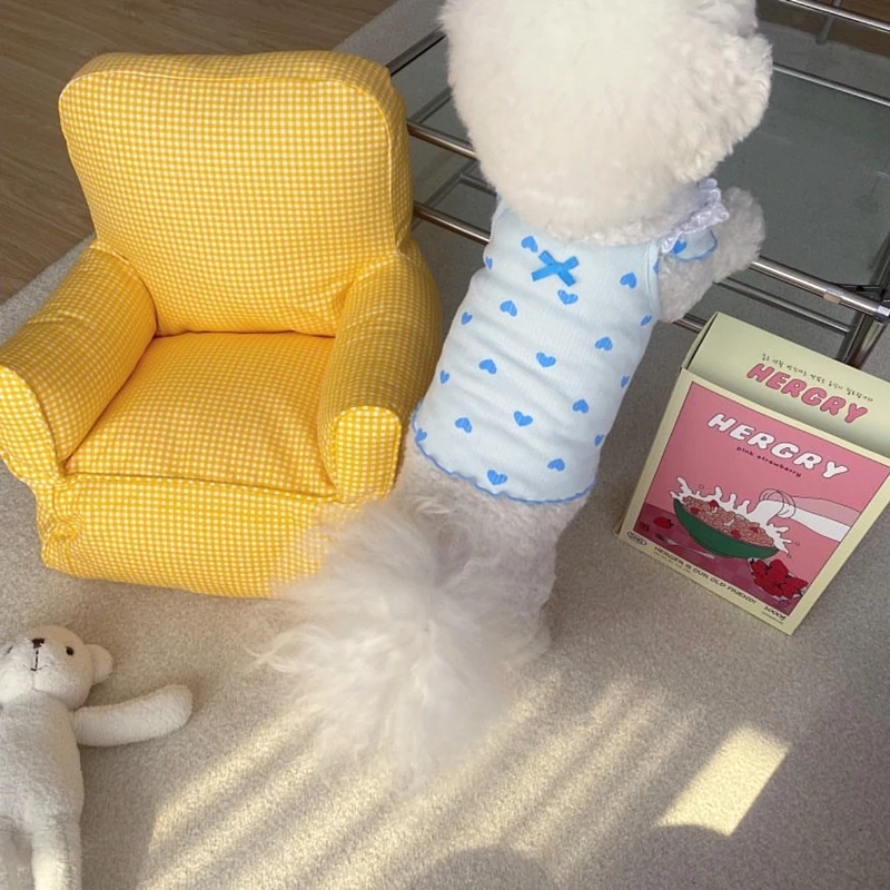 귀여운 레이스 러브 애완 동물 고양이 옷, 얇은 통기성 강아지 조끼, 비숑 말티즈 요크셔 작은 강아지 옷, 여름 신상